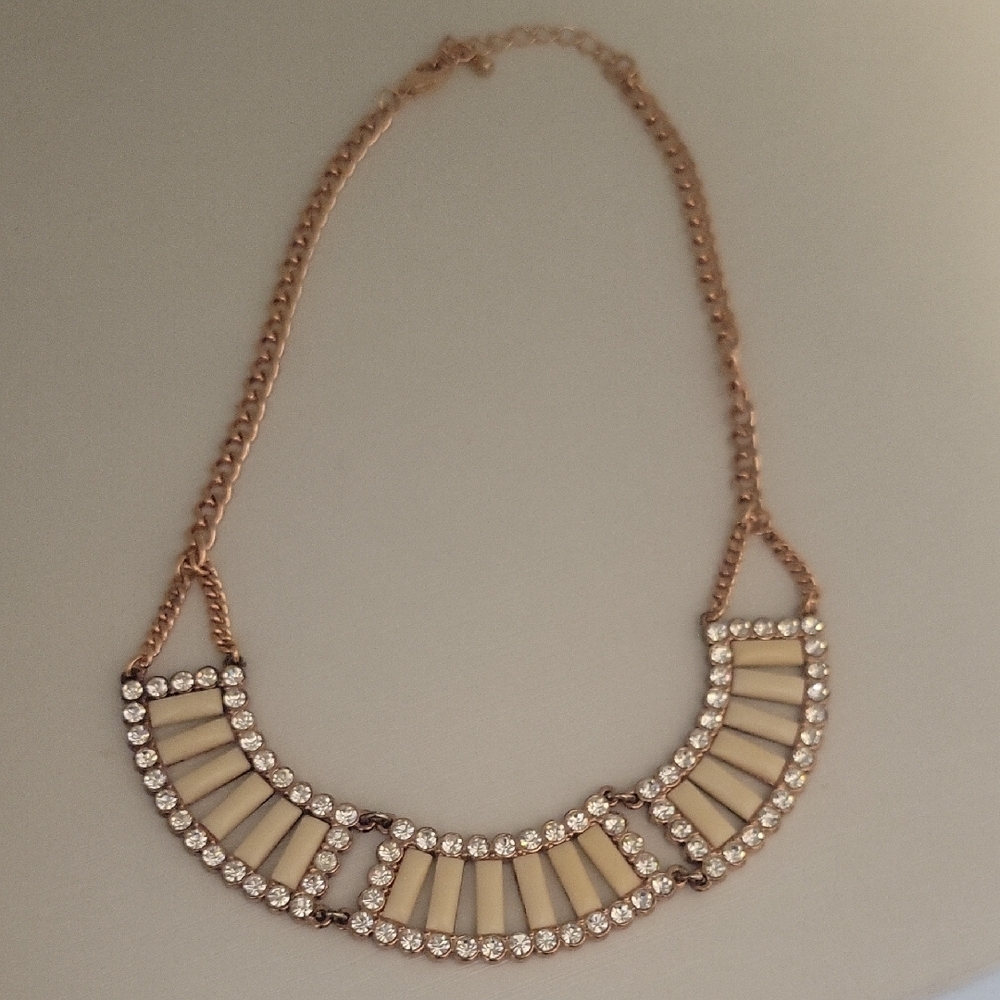 Chic Gold Tone and Cream 4 section beaded, chrystal Necklace